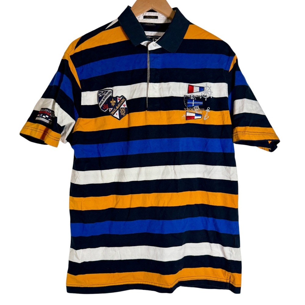 Paul & Shark Men's Yachting Nautical Kipawa Striped Polo Shirt Italy Yellow Lg